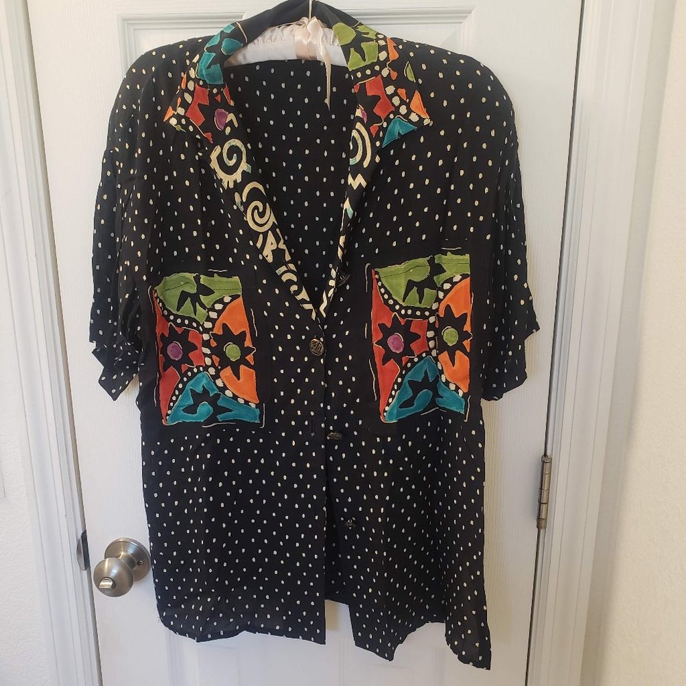 Vintage Polka Dot Patterned Button Down Top - image 4